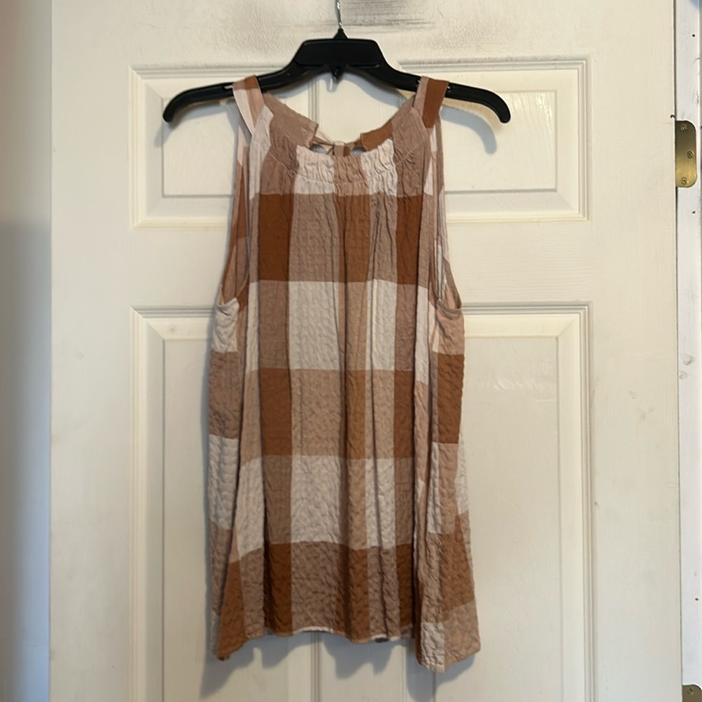 Jane and Delancey Brown and Tan Sleeveless Checkered Top Size Small